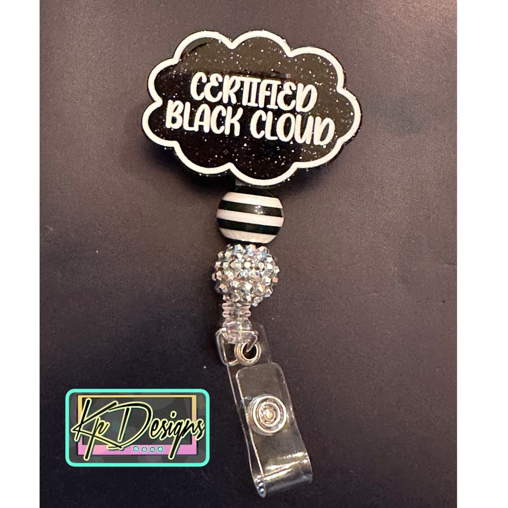 Black Cloud badge reel with alligator swivel clip